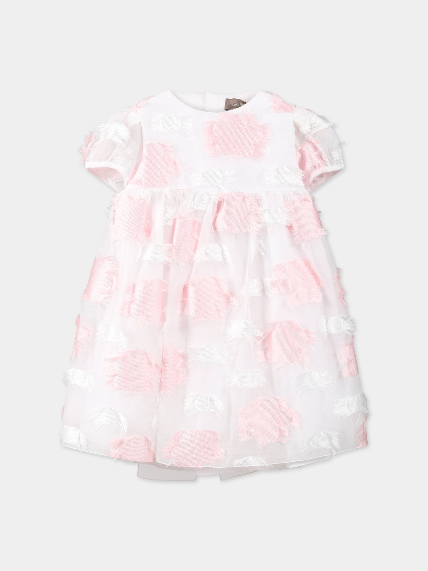 Vestito multicolor per neonata con ricami e frange,Little Bear,6249 BIANCO/ROSA