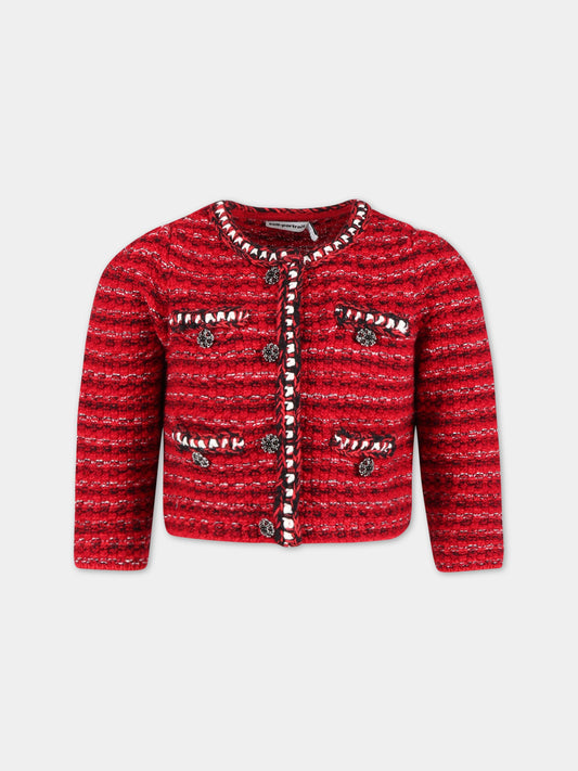 Cardigan rosso per bambina con bottoni argentati,Self-portrait,RS23 708J R 22458559
