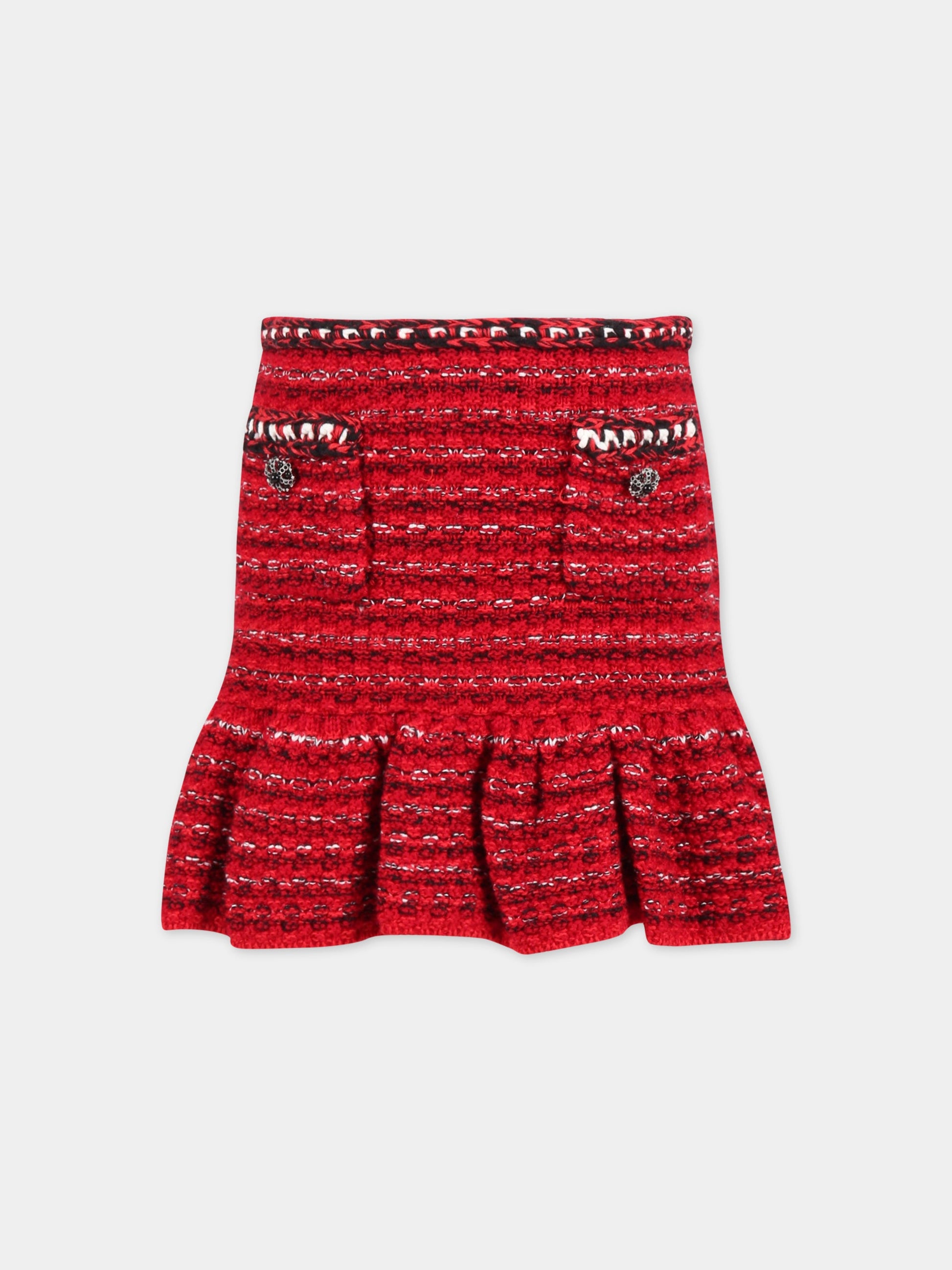 Gonna rossa per bambina con bottoni argentati,Self-portrait,RS23 709SK R 22458560