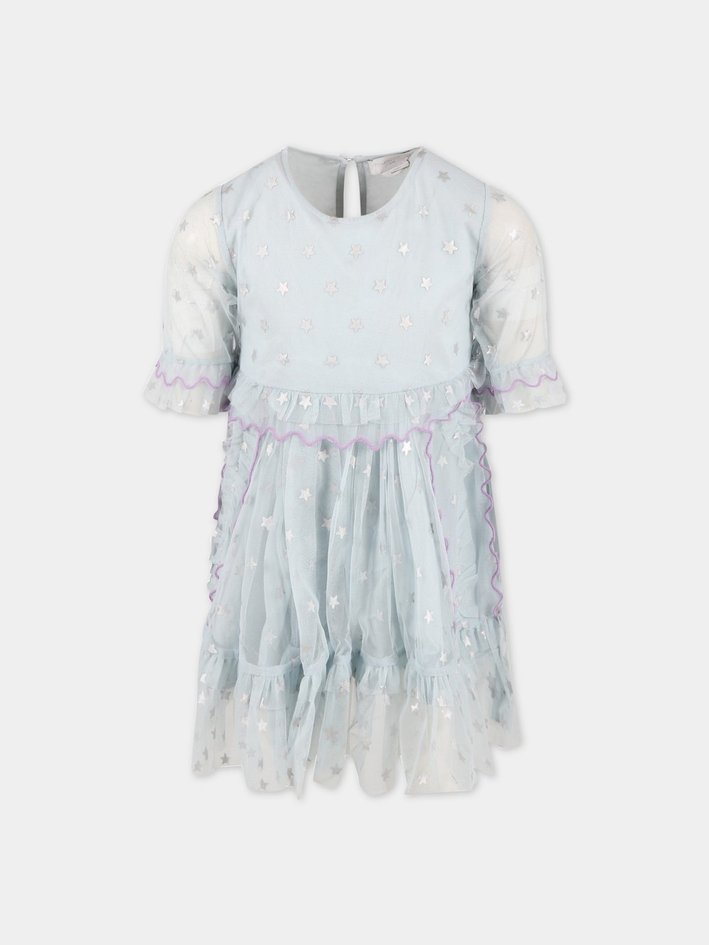 Vestito celeste per bambina con stelle,Stella Mccartney Kids,8Q1BH1 Z0143 602AG