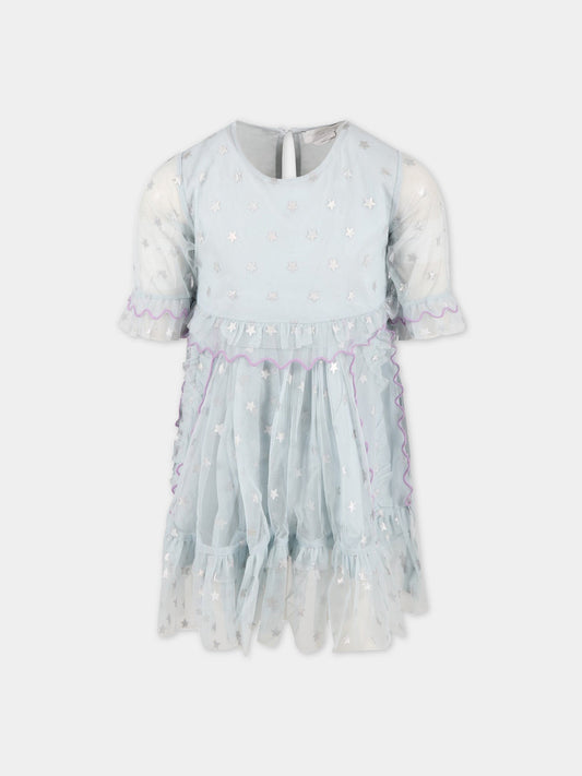 Vestito celeste per bambina con stelle,Stella Mccartney Kids,8Q1BH1 Z0143 602AG