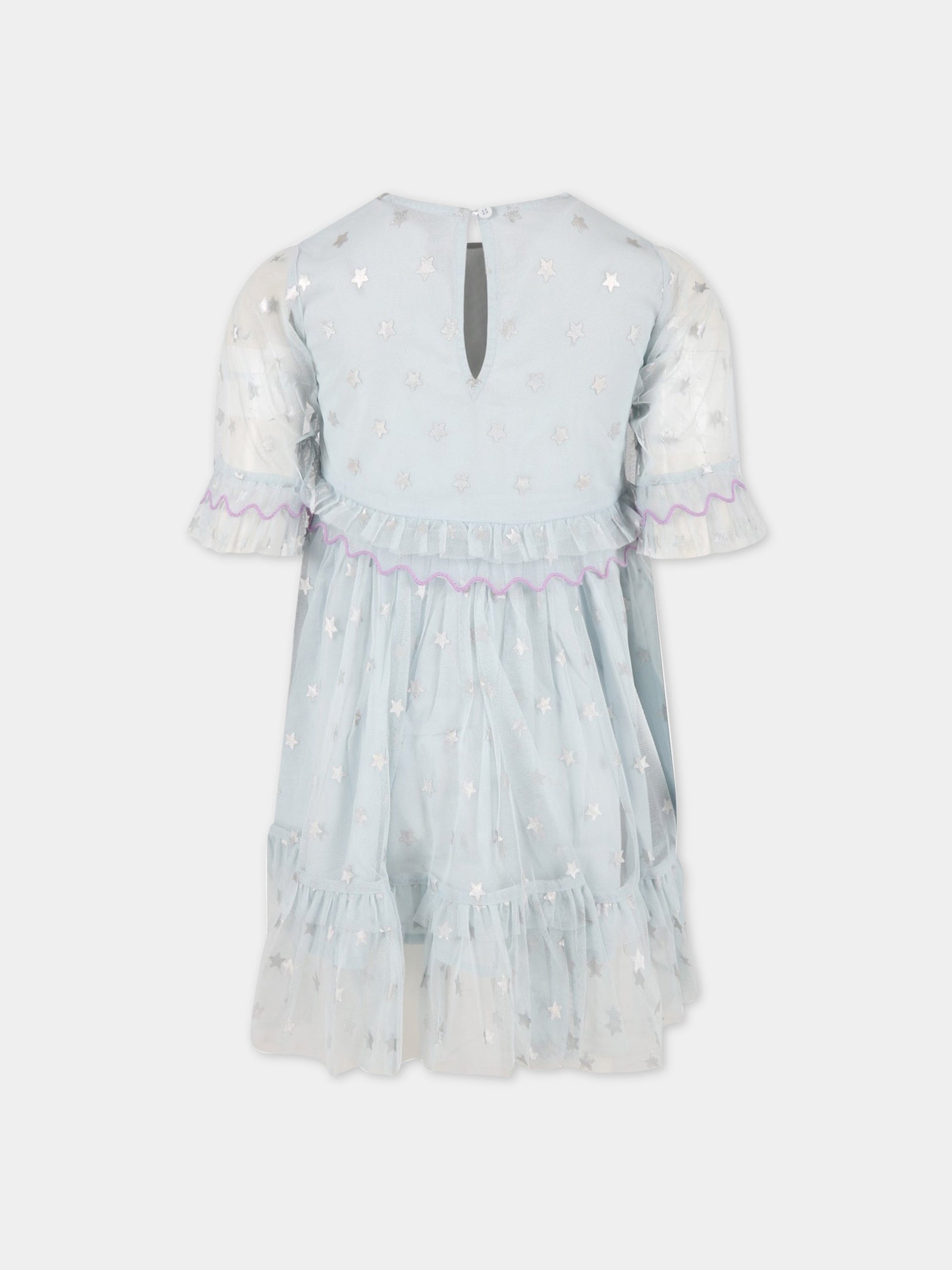 Vestito celeste per bambina con stelle,Stella Mccartney Kids,8Q1BH1 Z0143 602AG