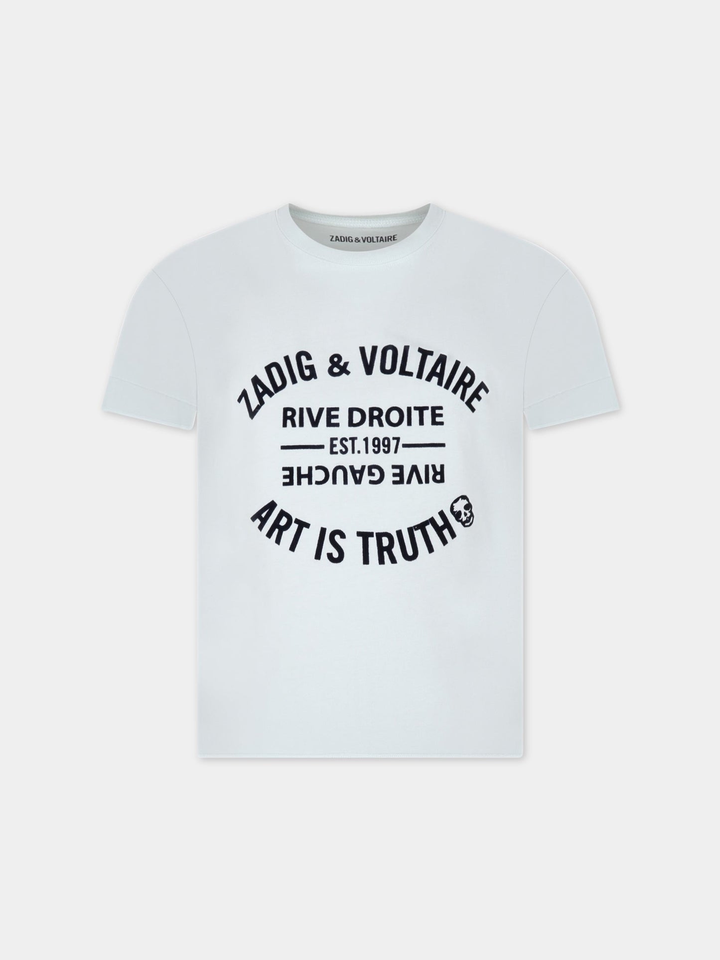 T-shirt celeste per bambina con logo nero,Zadig & Voltaire Kids,X15384 77N