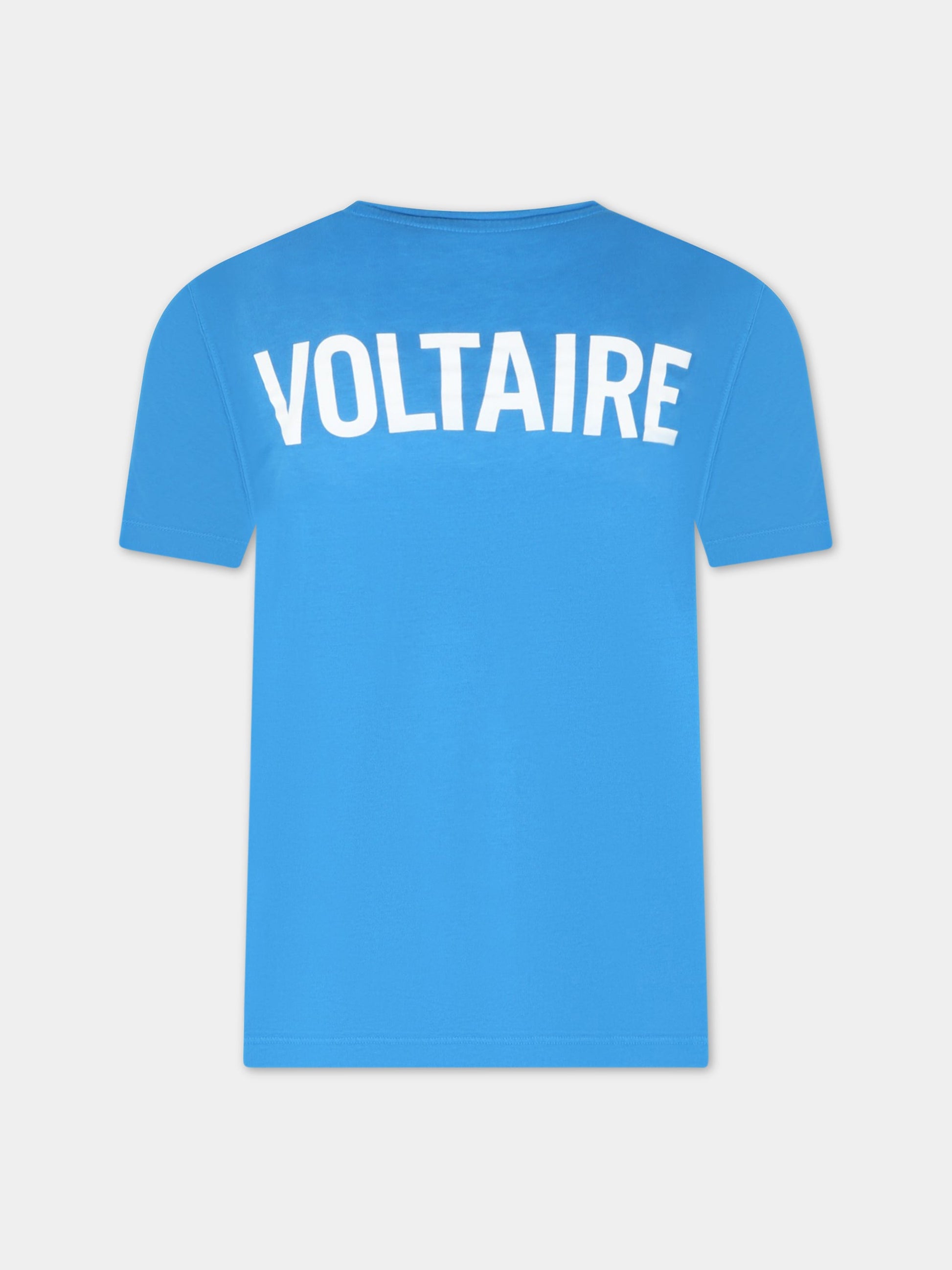 T-shirt azzurra per bambino con logo bianco,Zadig & Voltaire Kids,X25356 869
