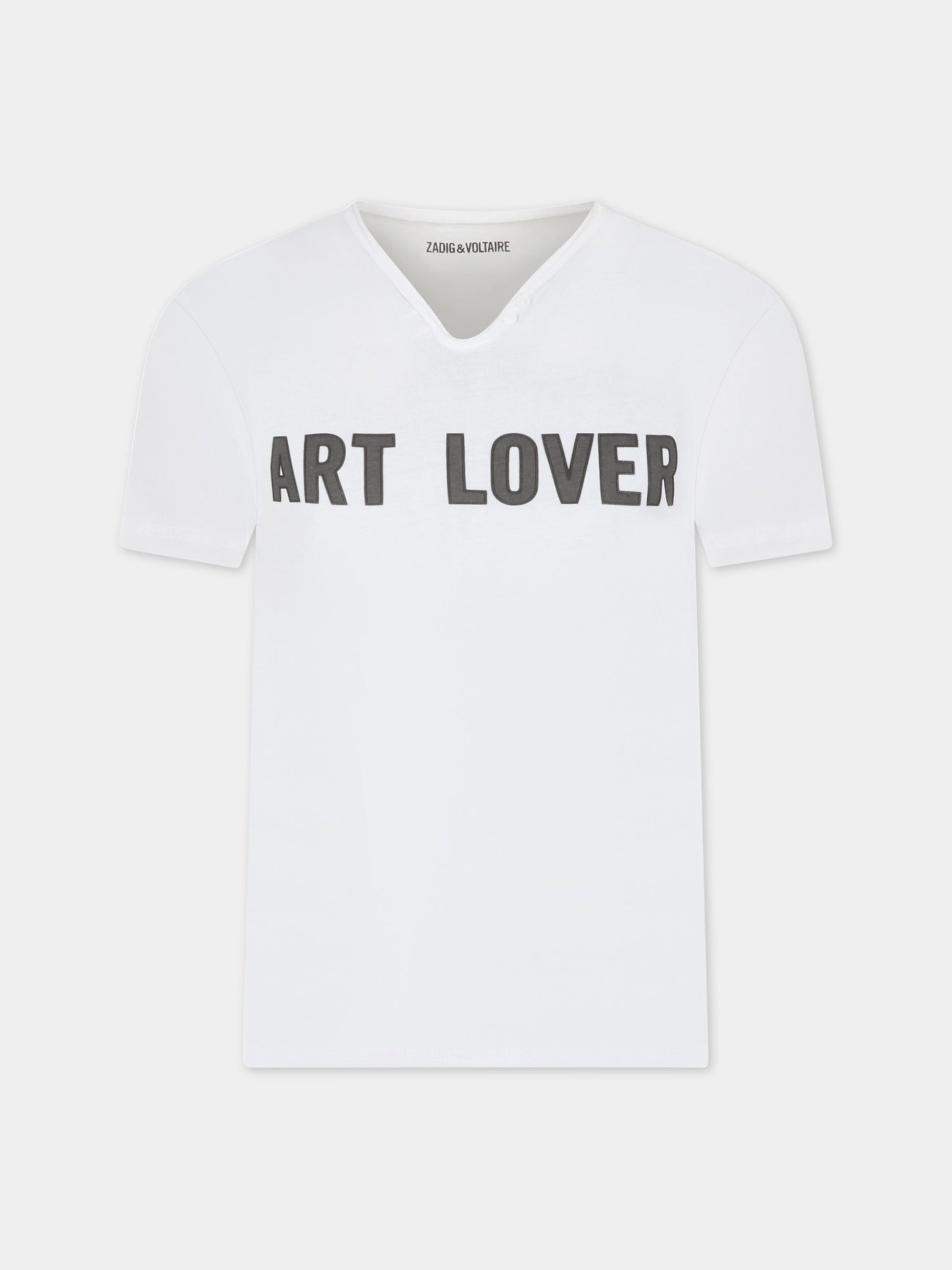 T-shirt bianca per bambino con scritta nera,Zadig & Voltaire Kids,X25352 N40