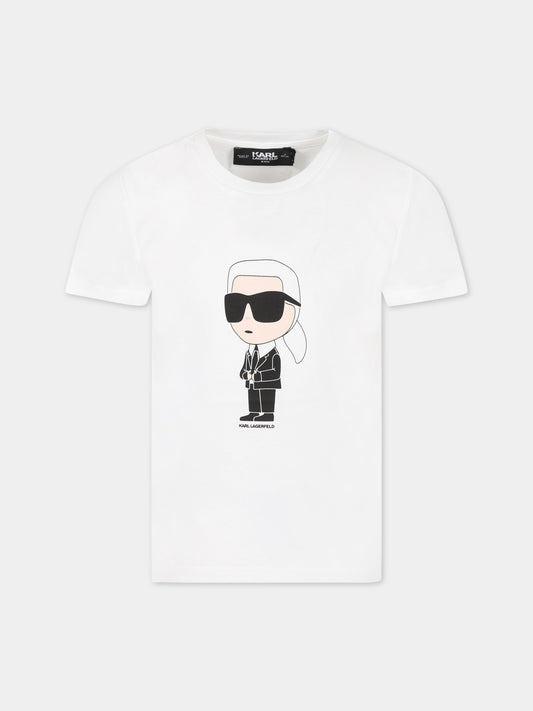 T-shirt bianca per bambina con stampa e logo,Karl Lagerfeld Kids,Z25391 10P