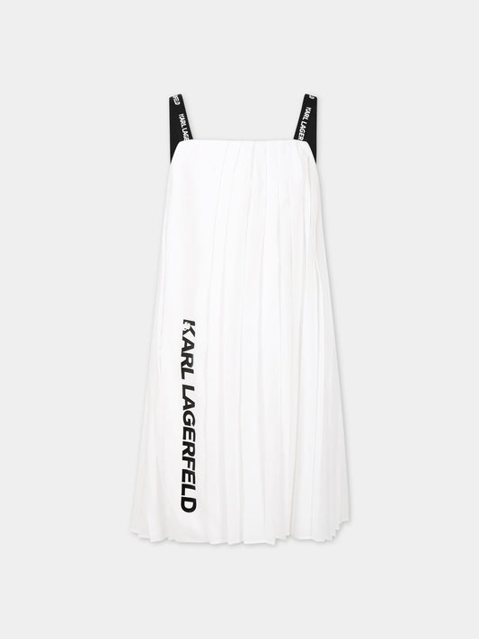 Vestito biancoper bambina con logo,Karl Lagerfeld Kids,Z12246 10P