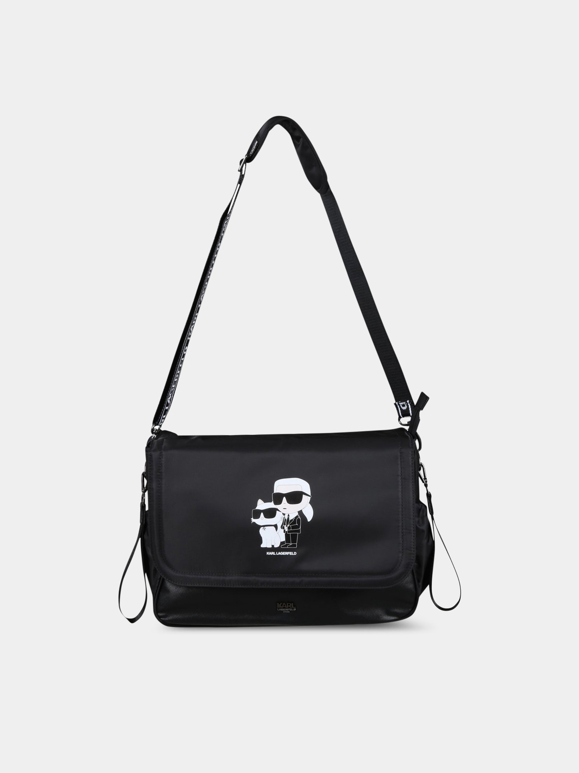 Borsa-mamma nera per neonata con Karl e Choupette,Karl Lagerfeld Kids,Z90045 09B