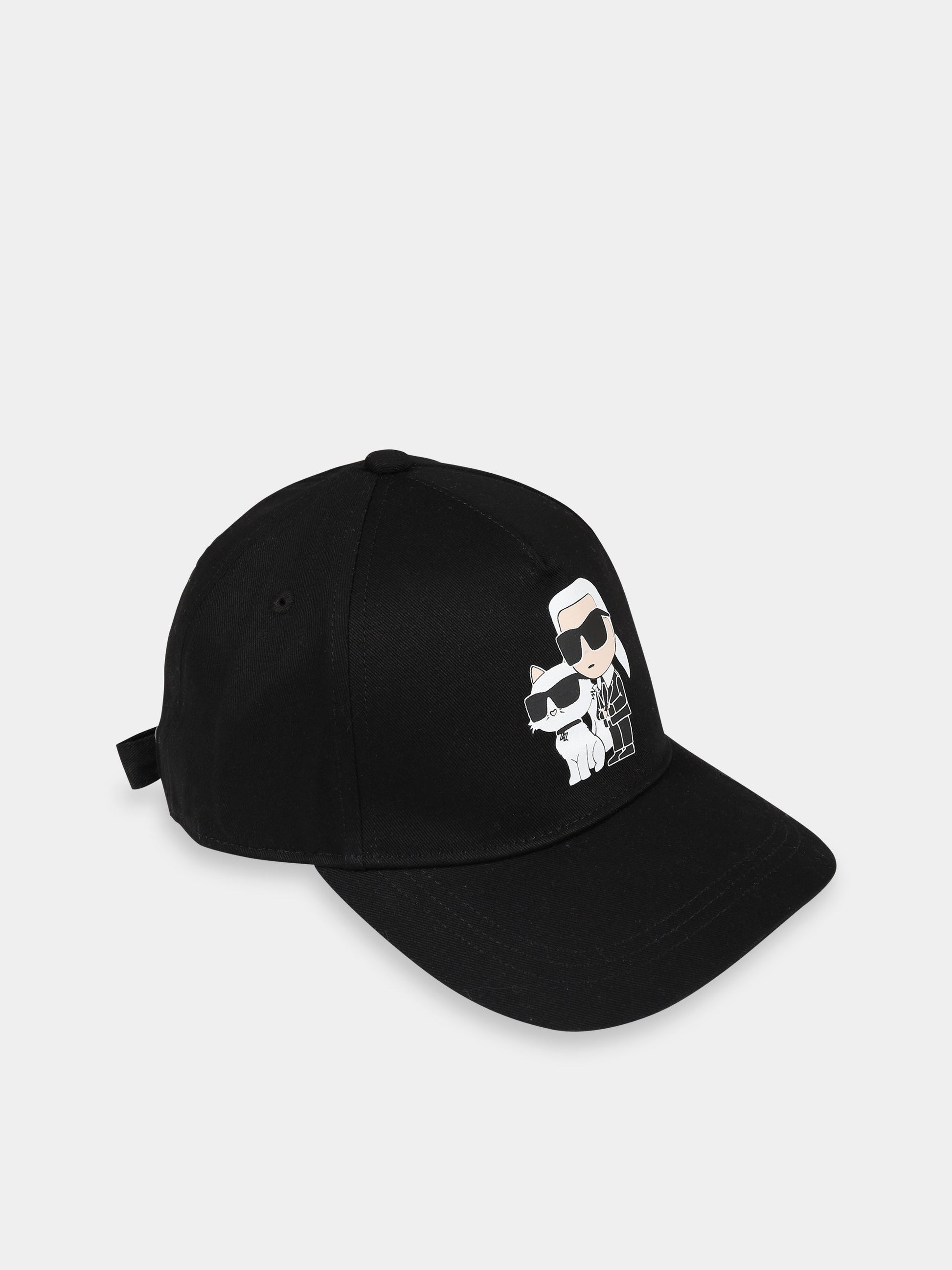 Cappello nero per bambini con stampa Karl Largerfeld, gatto e logo,Karl Lagerfeld Kids,Z11054 09B