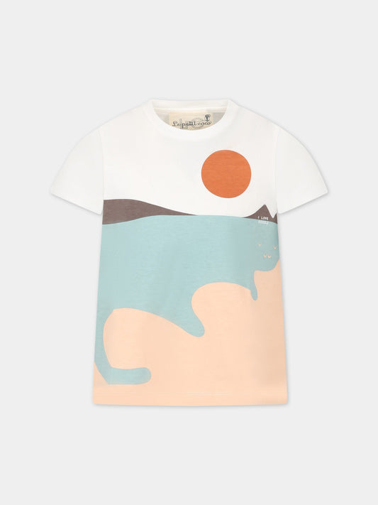 T-shirt bianco per bambina con stampa,Le Petit Coco,LFTS042 JE138 0022