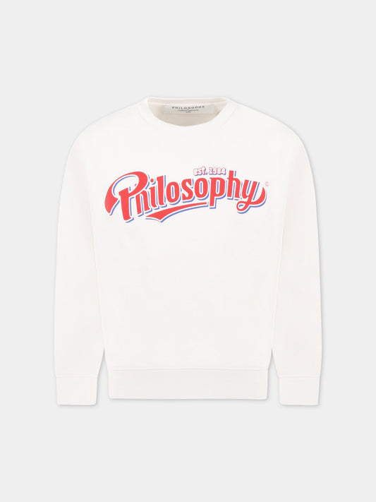 Felpa bianca con dettaglio logo per bambina,Philosophy,PJFE123 FE144 0009