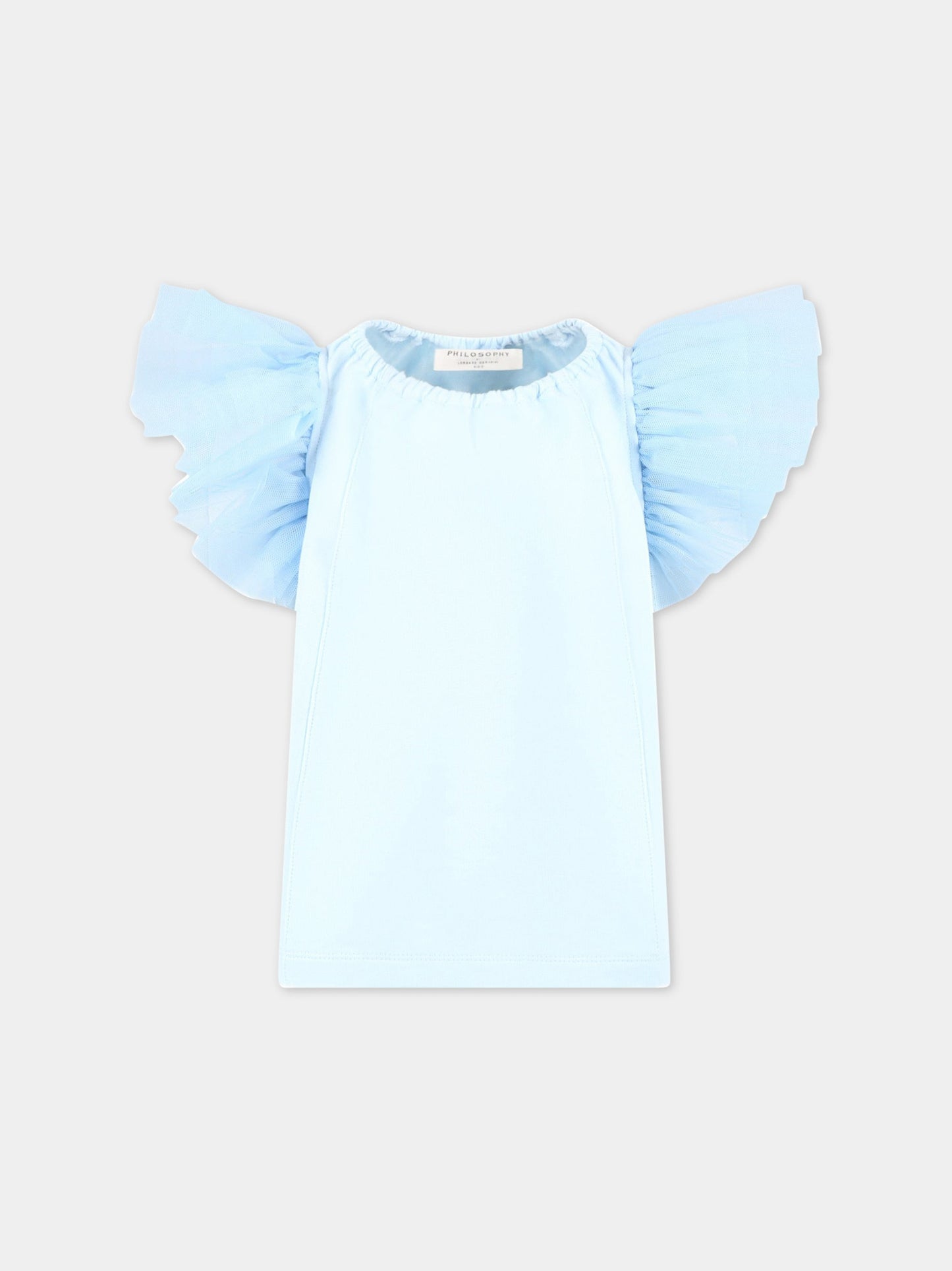 Felpa celeste per bambina con tulle,Philosophy,PJFE128 FE144 9012