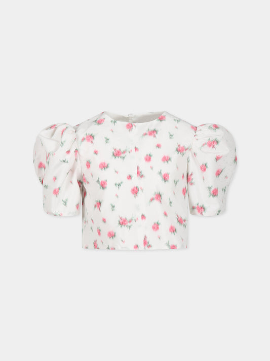 Camicia bianca per bambina con fiori,Philosophy,PJCA132 TF37 0010