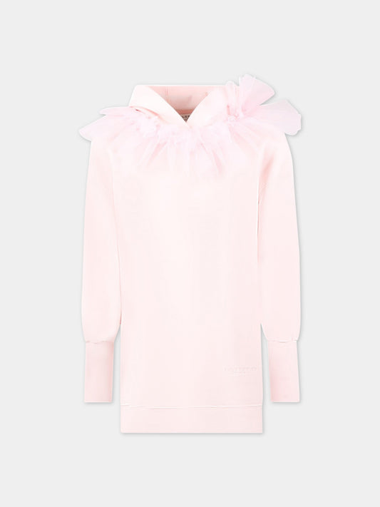 Vestito rosa per bambina con dettagli in tulle e logo,Philosophy,PJAB252 FE144 C012