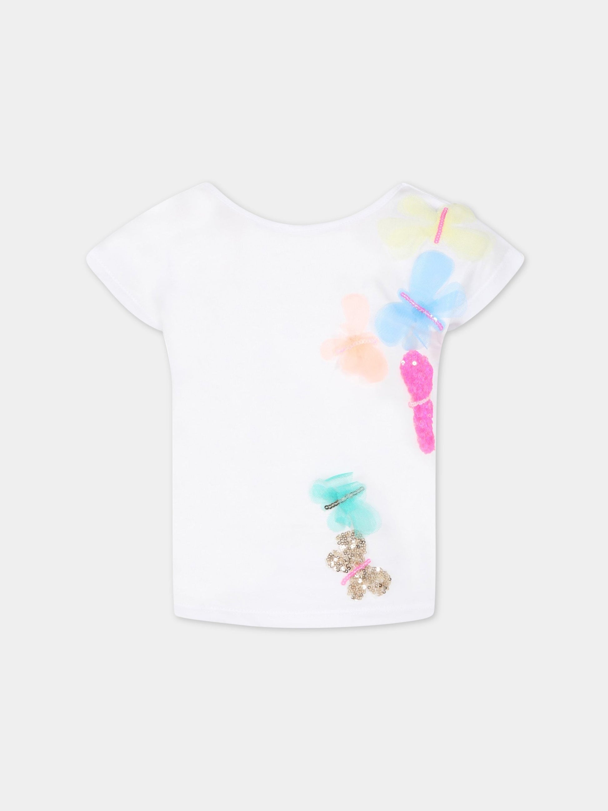 T-shirt bianca per bambina con farfalle,Billieblush,U15B24 10P