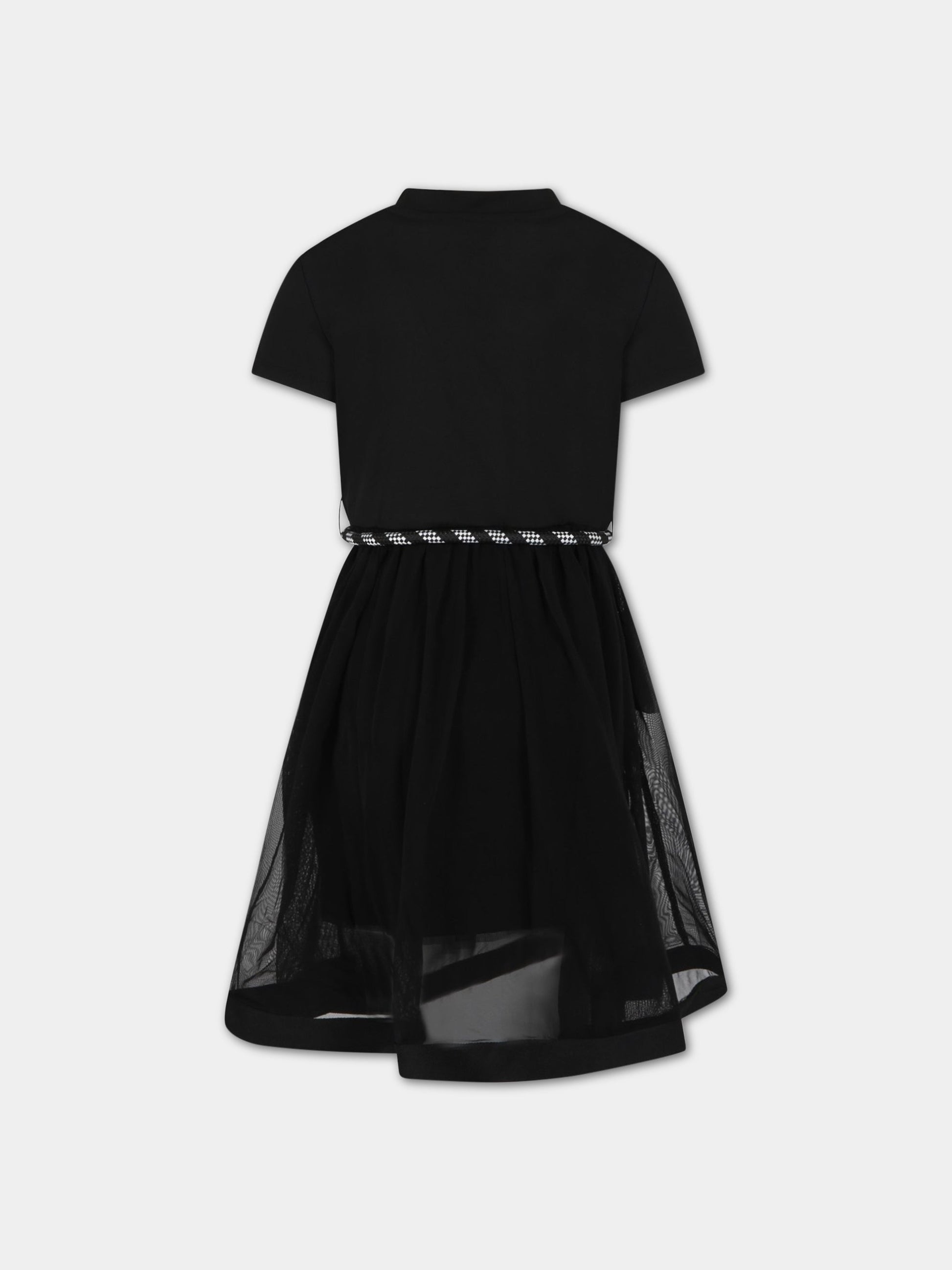 Vestito nero per bambina con logo bianco,Dkny,D32867 09B