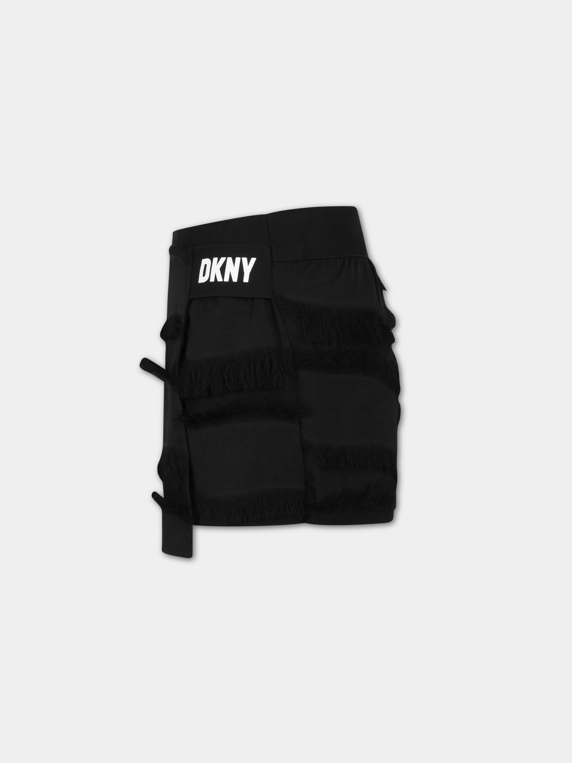 Shorts neri per bambina con logo bianco e frange,Dkny,D34A97 09B