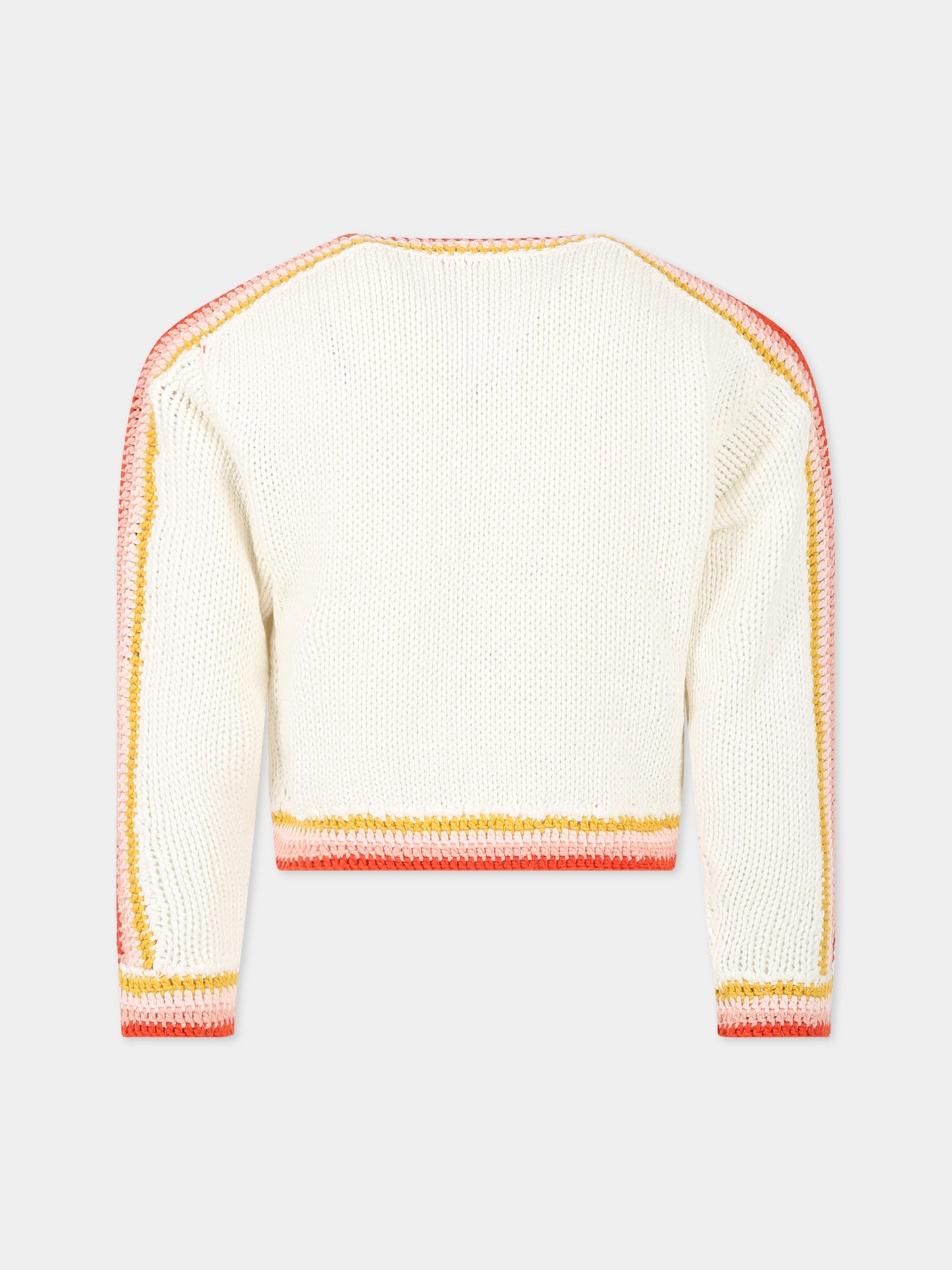 Cardigan bianco per bambina con dettagli multicolor e logo,Chloé Kids,C15D88 117