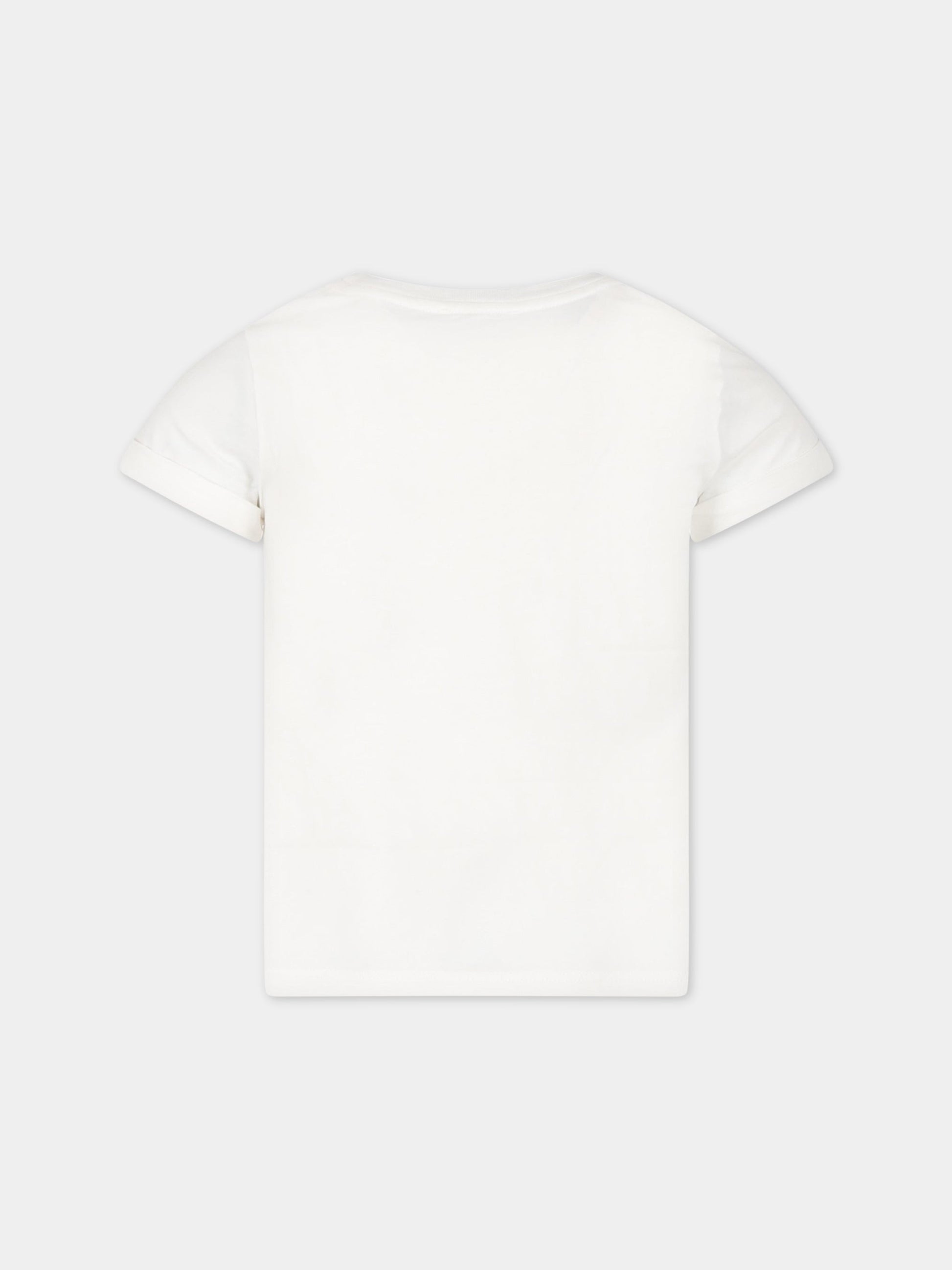 T-shirt bianca per bambina con logo avorio,Chloé Kids,C15E03 117