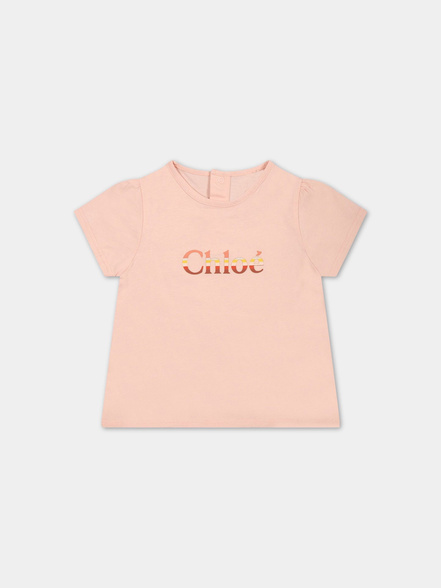 T-shirt rosa per neonata con logo,Chloé Kids,C05440 45K