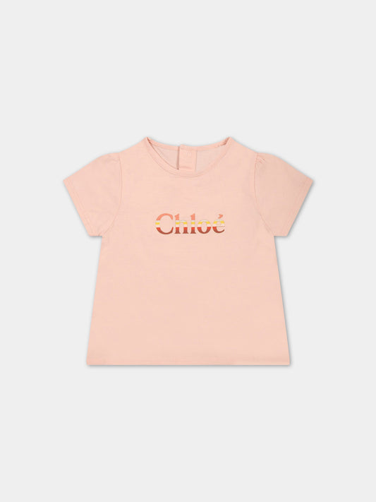 T-shirt rosa per neonata con logo,Chloé Kids,C05440 45K