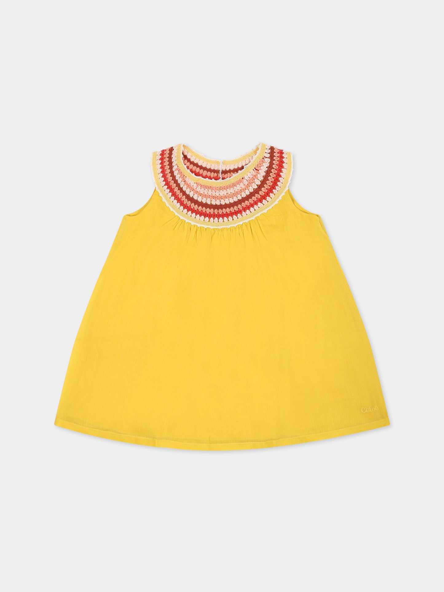 Vestito giallo per neonata con ricamo multicolor,Chloé Kids,C02342 588