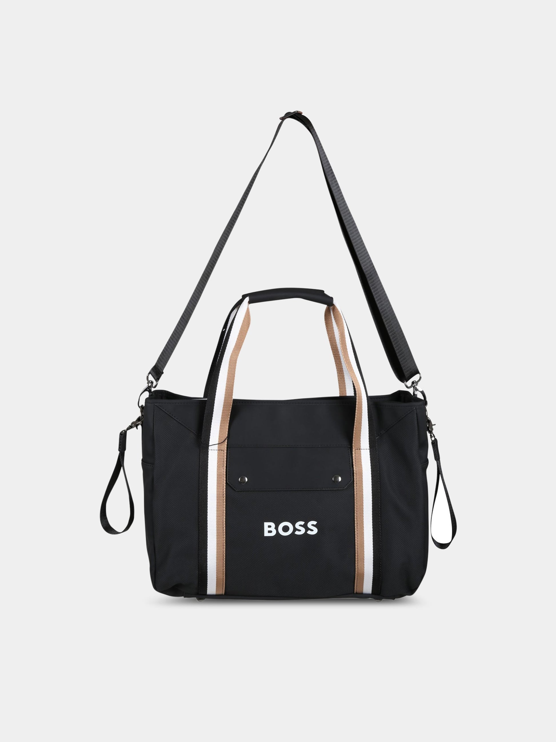 Borsa-mamma nera per neonato con patch logato,Boss,J90313 09B