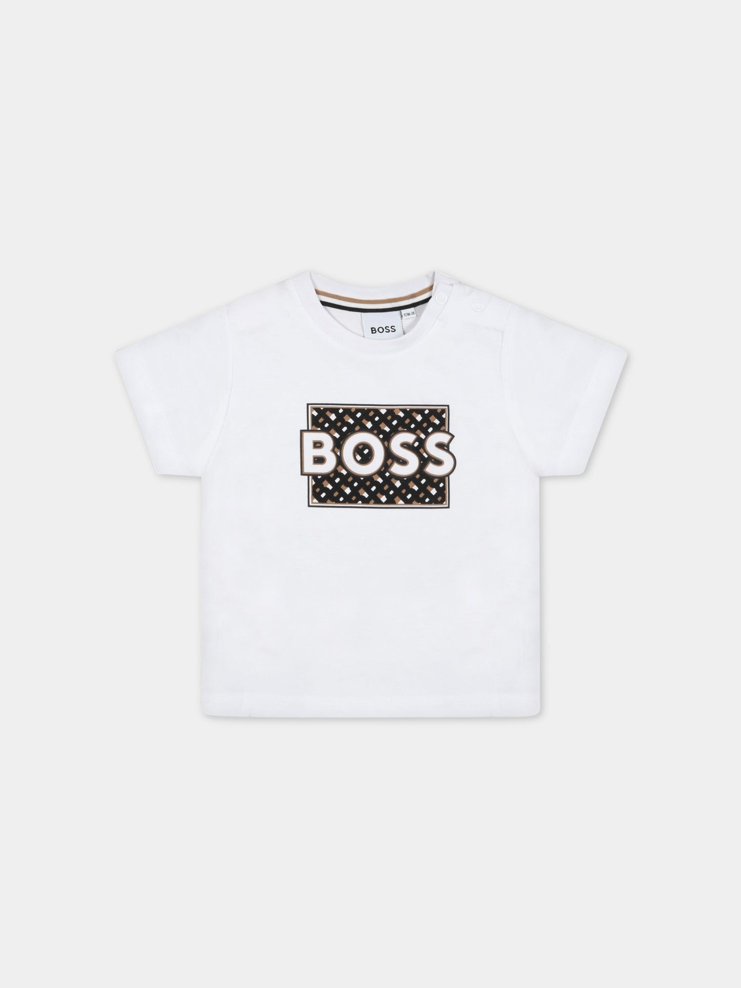 T-shirt bianca per neonato con logo,Boss,J05A14 10P
