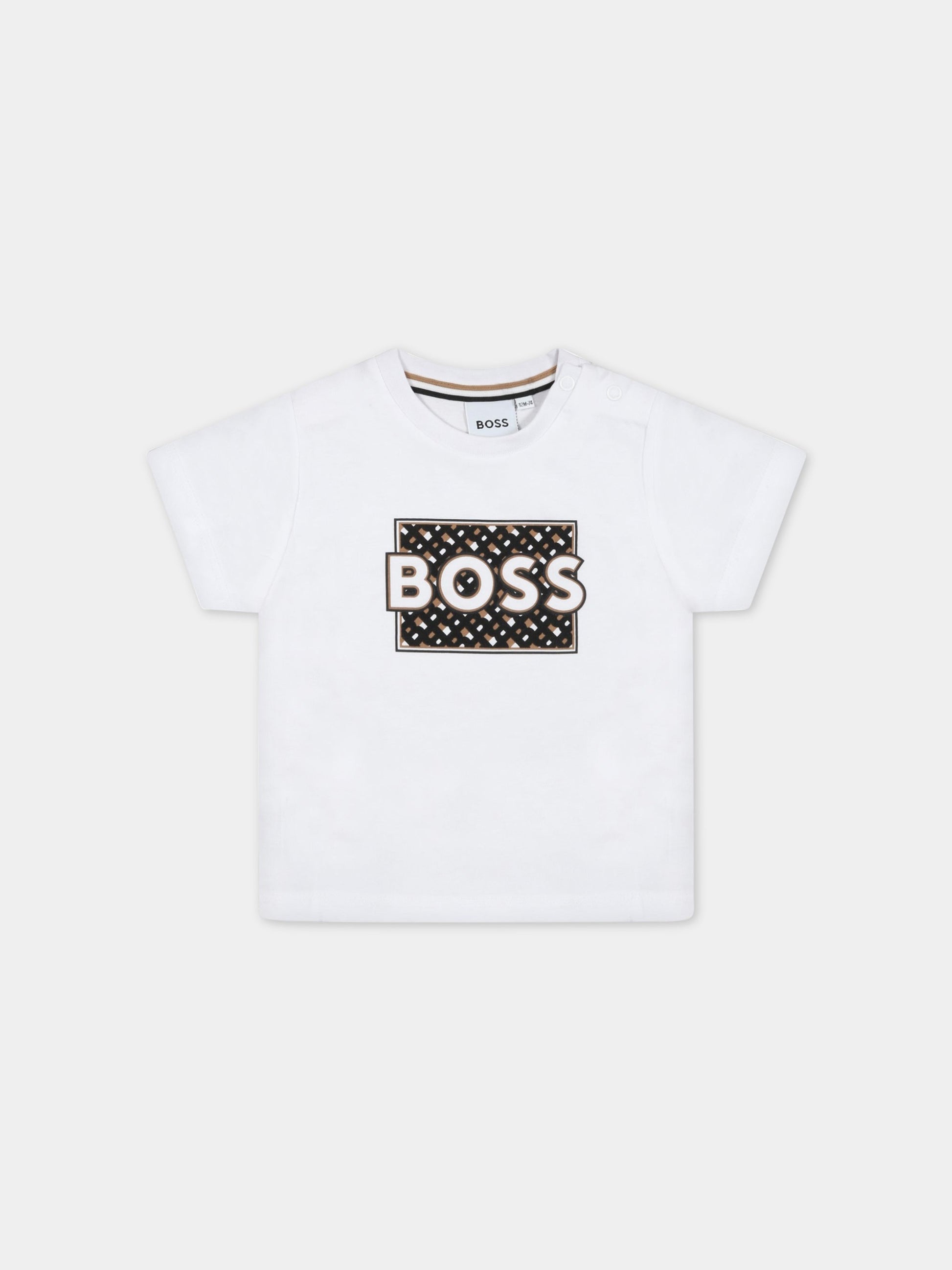 T-shirt bianca per neonato con logo,Boss,J05A14 10P