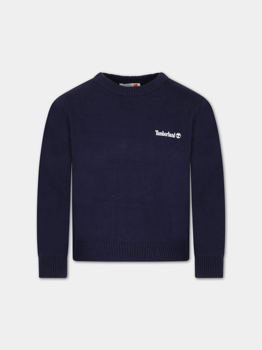 Maglione blu per bambino con logo bianco,Timberland,T25U05 85T
