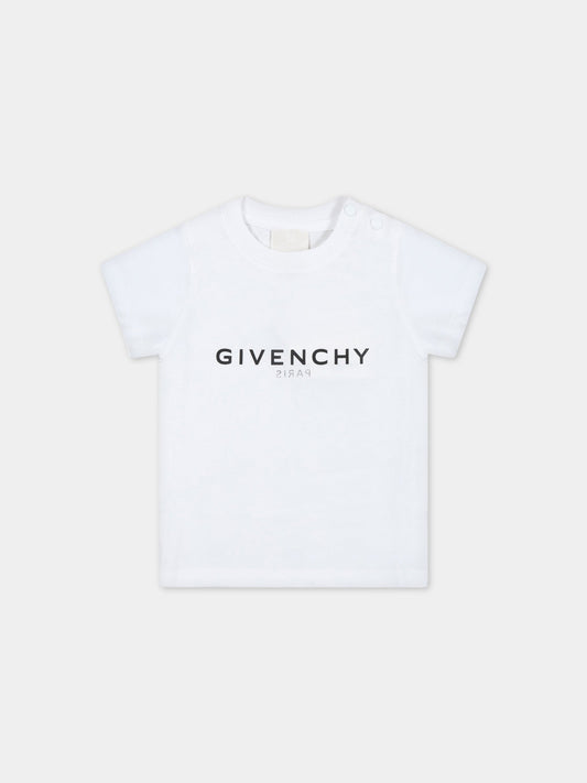 T-shirt bianca per neonati con logo nero,Givenchy Kids,H05246 10P