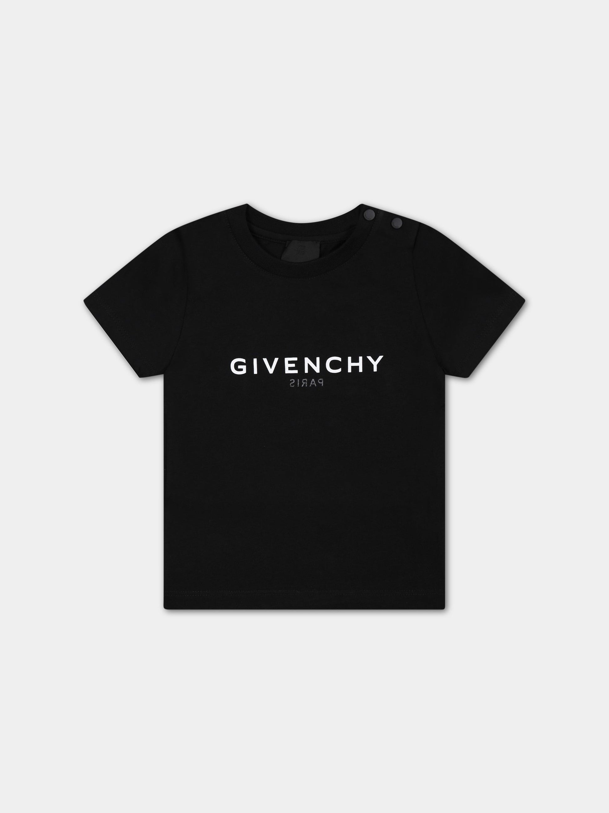 T-shirt nera per neonato con iconico logo,Givenchy Kids,H05246 09B