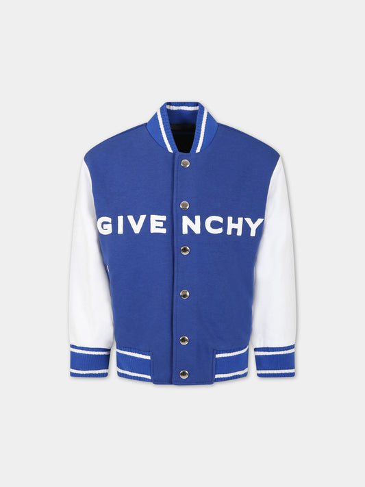 Bomber blu per bambino con logo,Givenchy Kids,H25438 V21