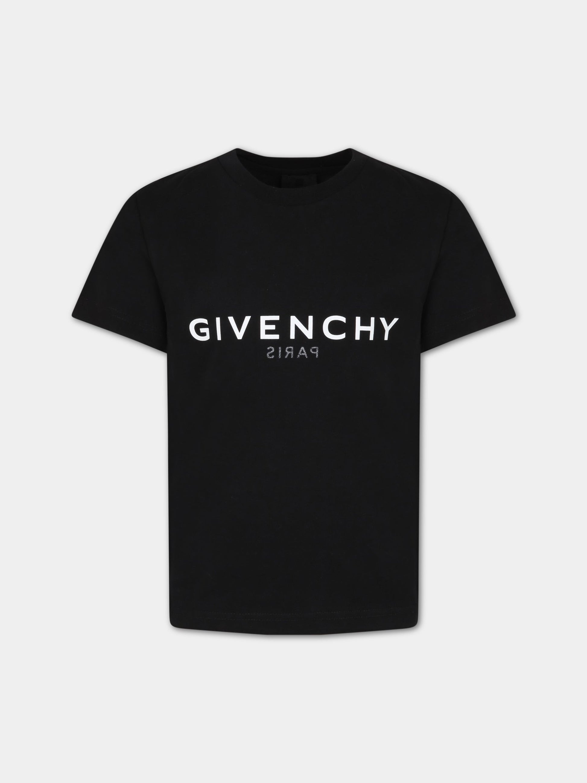 T-shirt nera per bambino con logo bianco,Givenchy Kids,H25404 09B