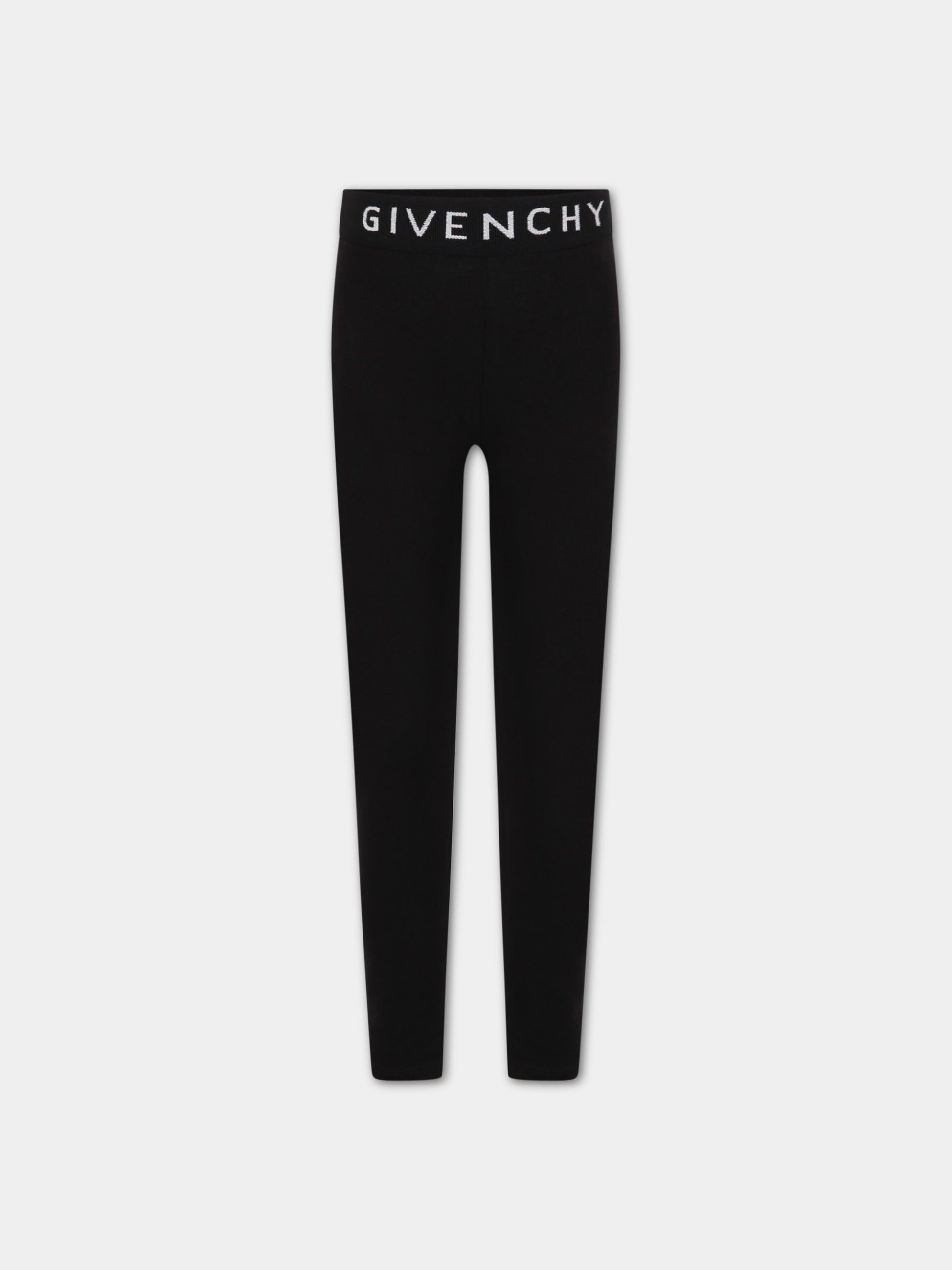 Leggings neri per bambina con logo bianco,Givenchy Kids,H14194 09B