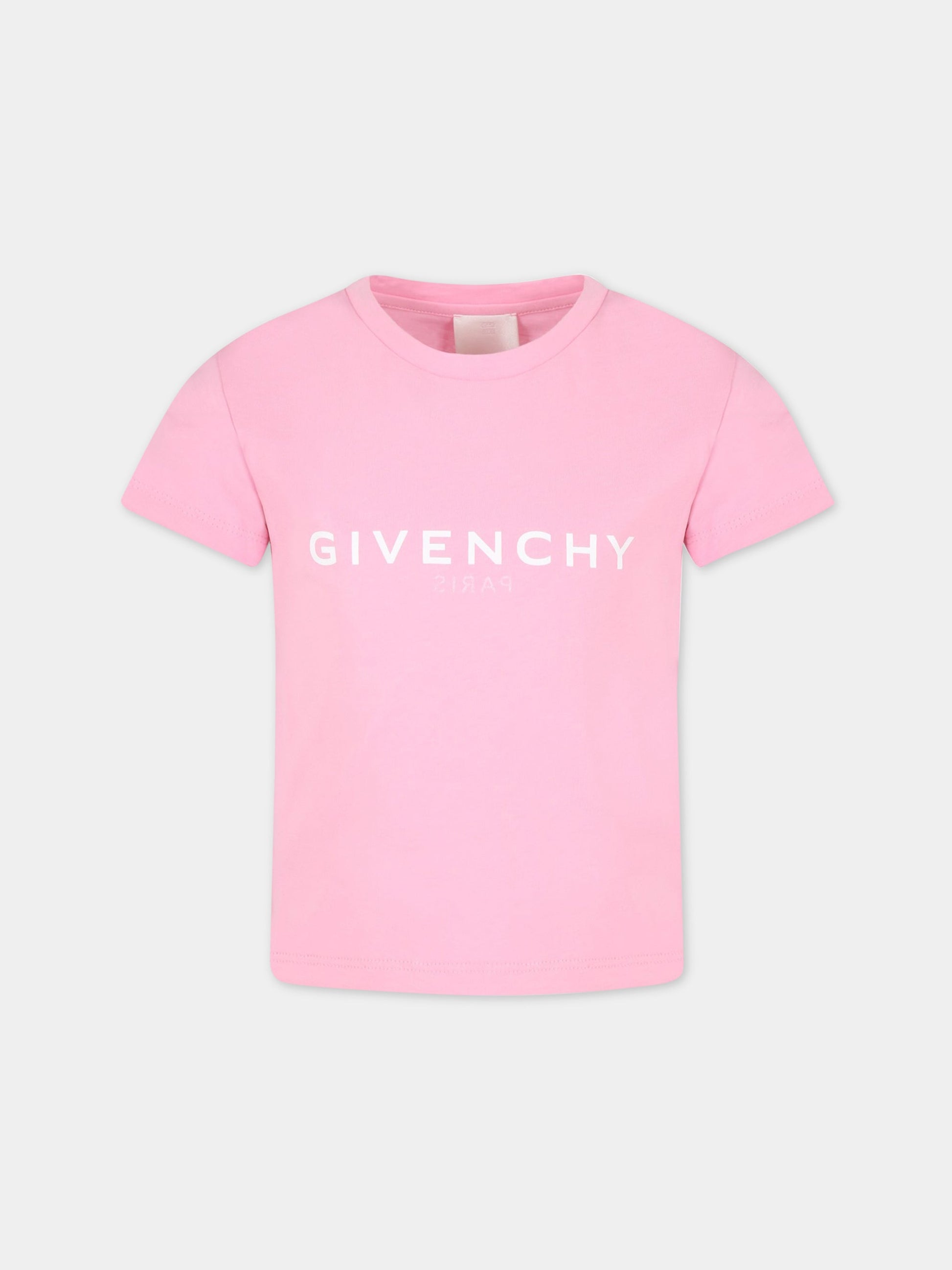 T-shirt rosa per bambina con logo nero,Givenchy Kids,H15296 465