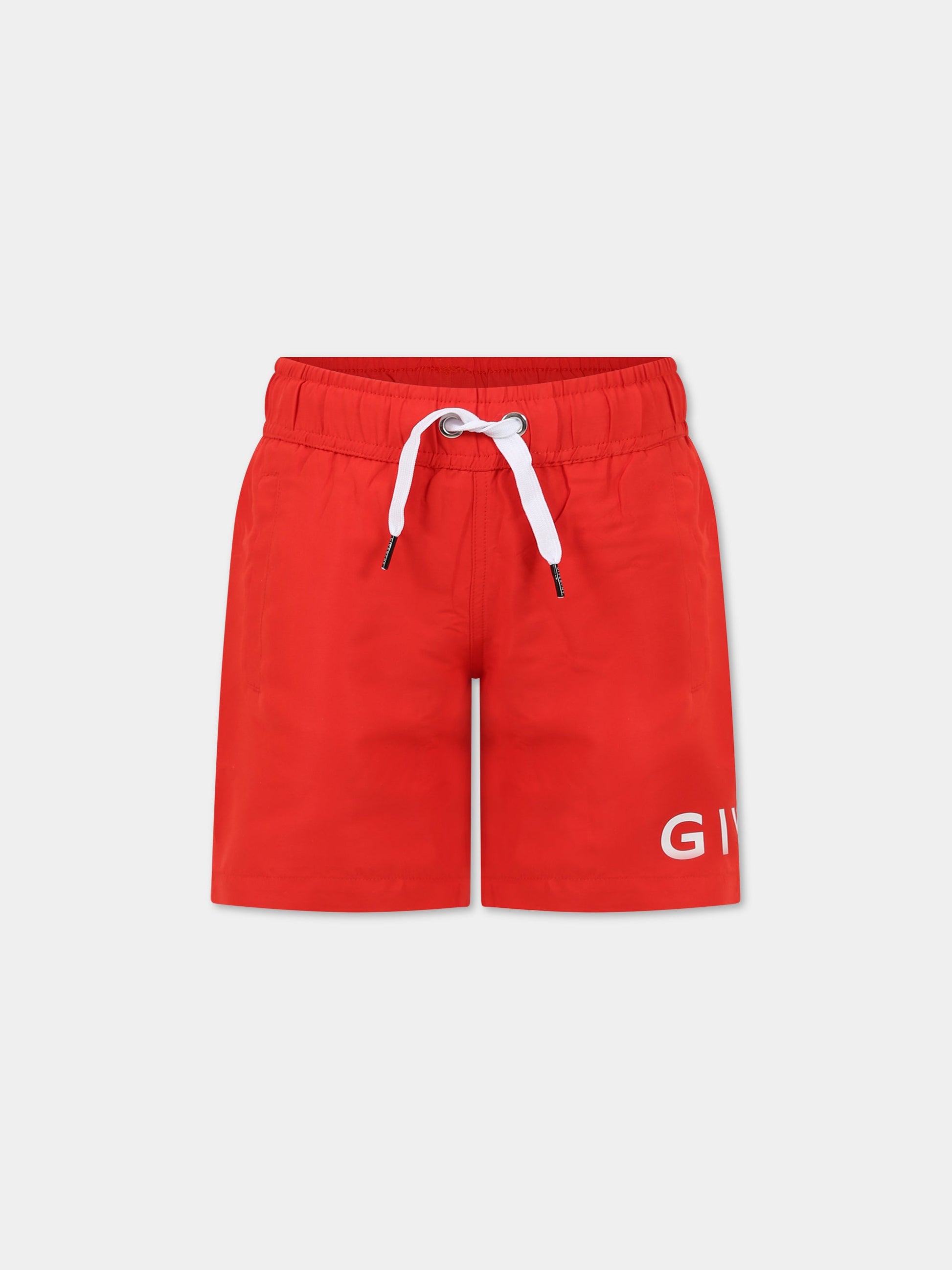 Boxer-mare rosso per bambino con logo e motivo 4G,Givenchy Kids,H20073 991