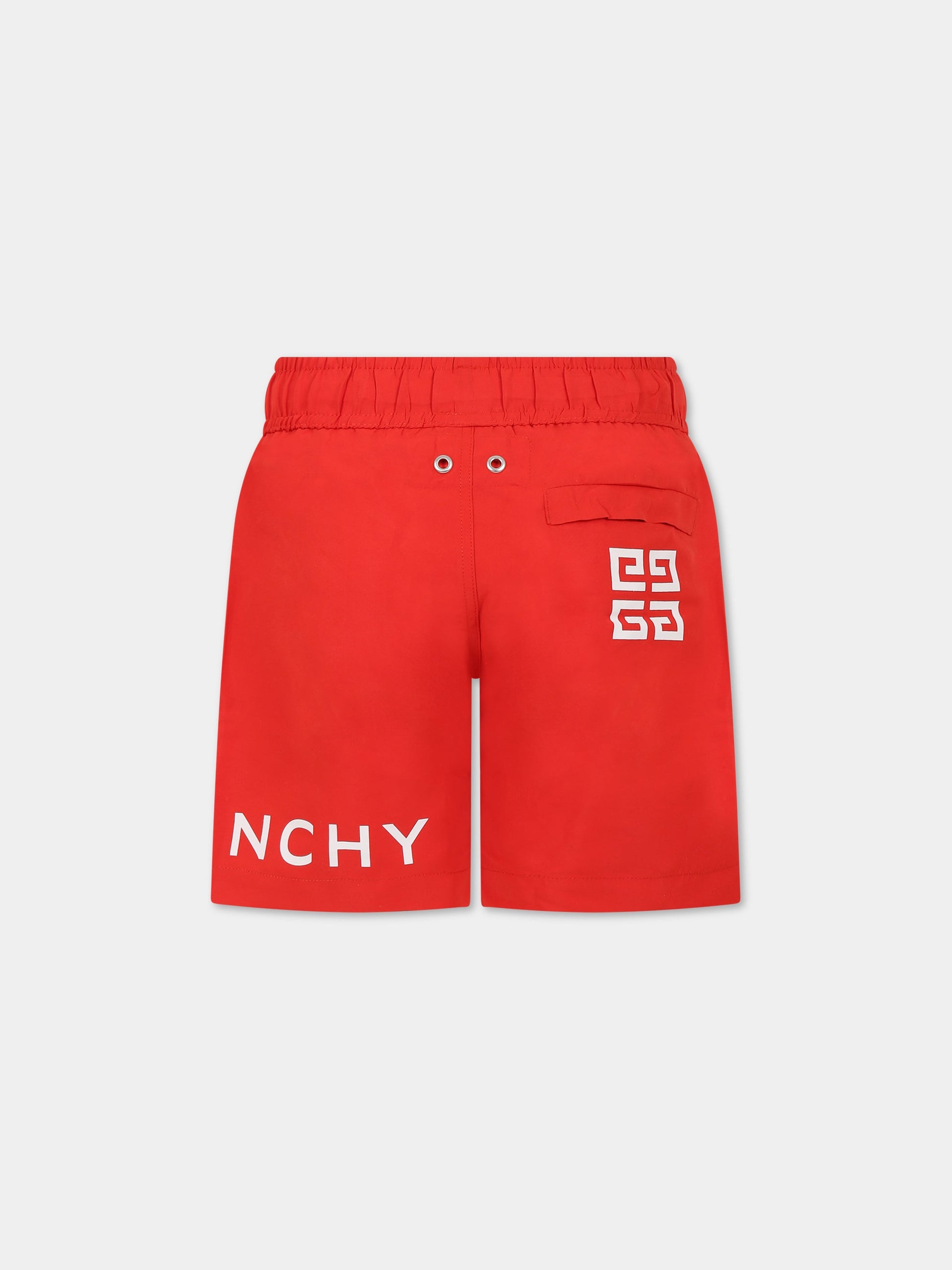 Boxer-mare rosso per bambino con logo e motivo 4G,Givenchy Kids,H20073 991