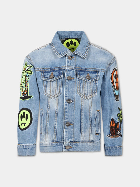 Giubbotto celeste per bambini con iconico smile e patch,Barrow,032949 200