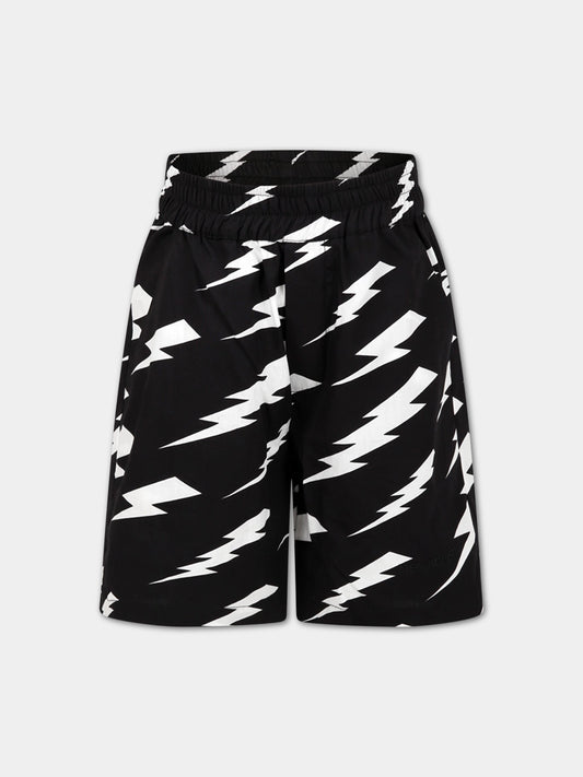 Shorts nero per bambino con iconiche saette e logo,Neil Barrett Kids,033594 110