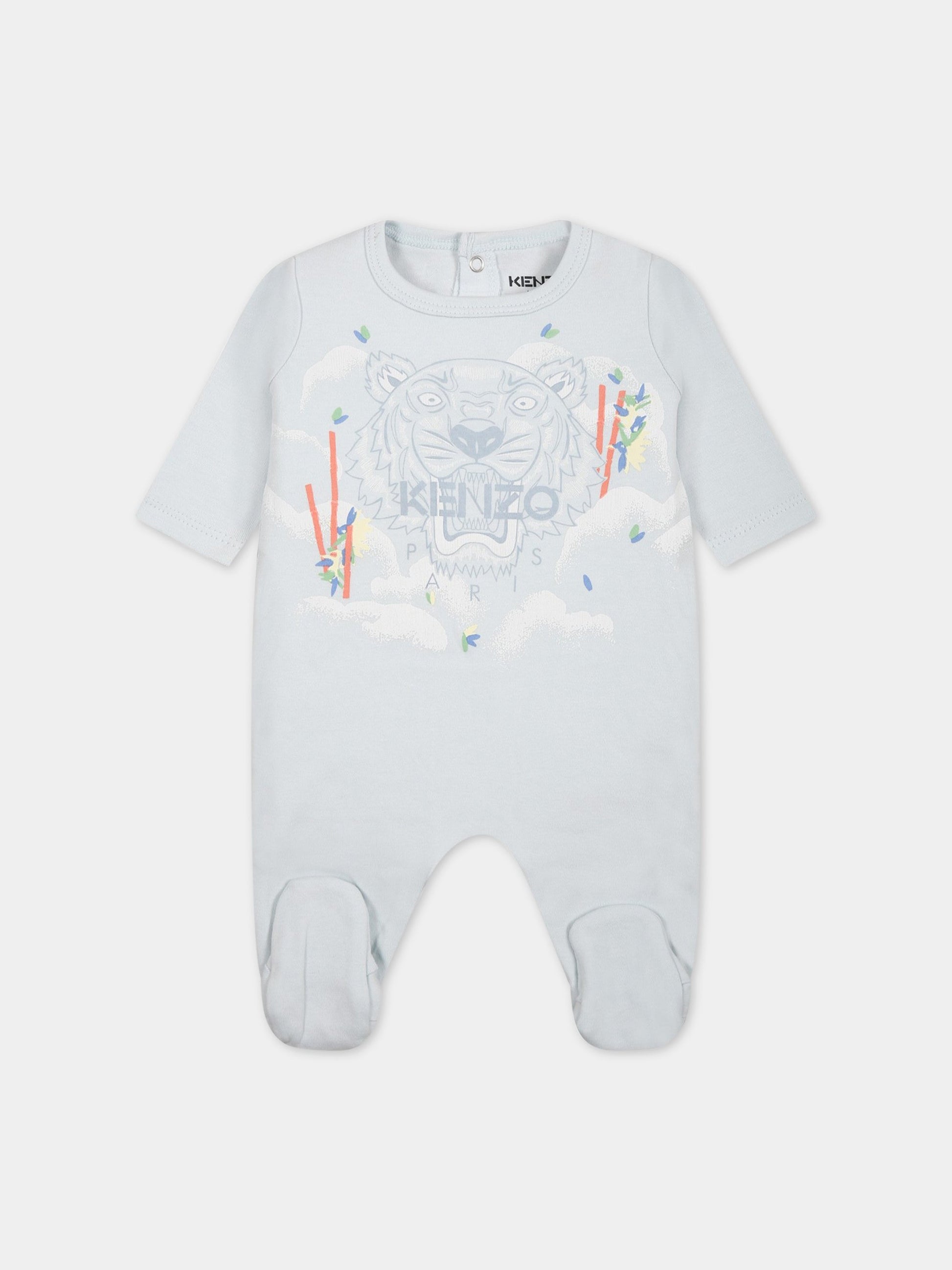 Tutina celeste per neonato con iconica tigre e logo,Kenzo Kids,N19045 494