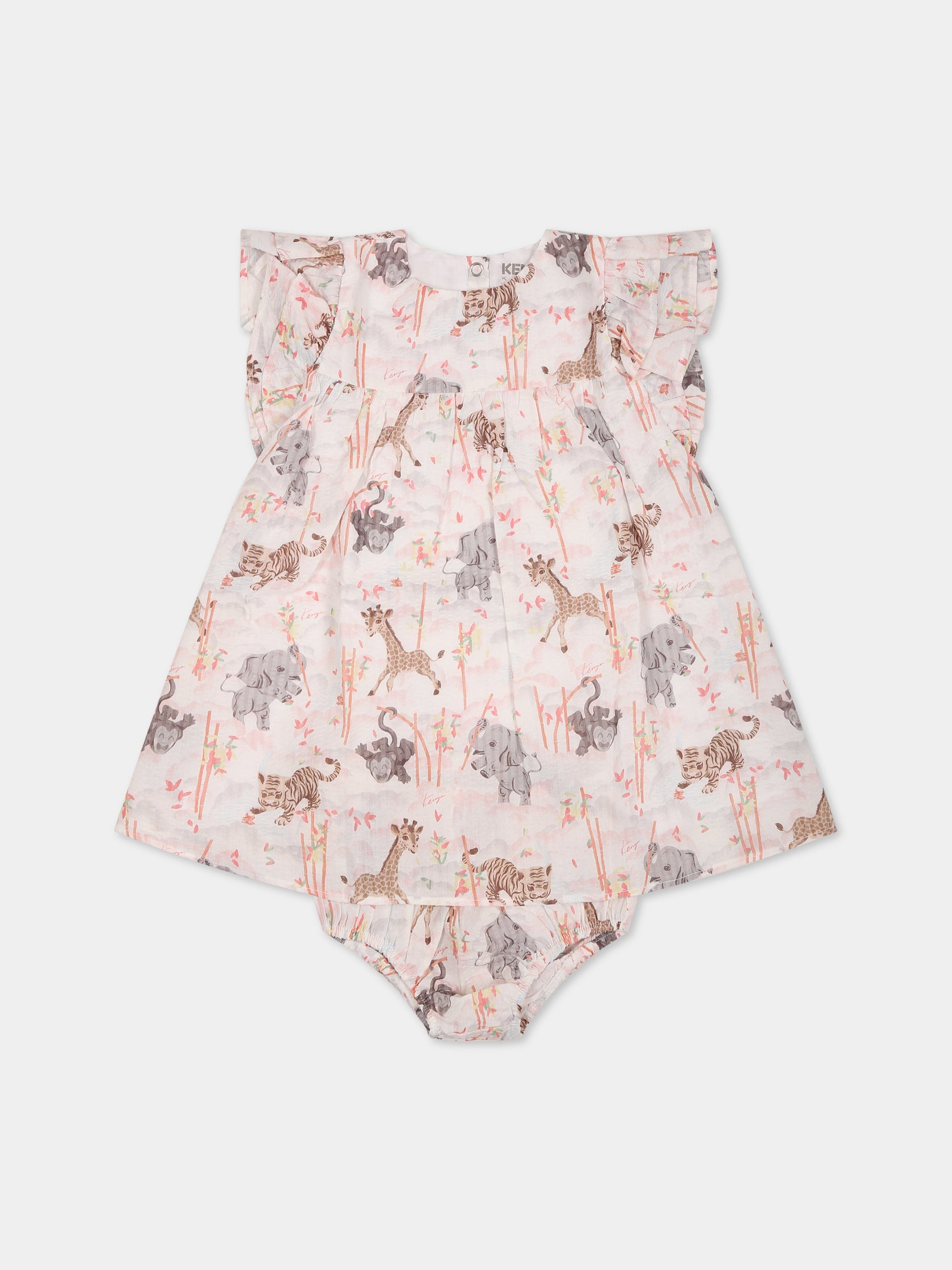 Completo multicolor per neonata con stampa animali e logo all-over,Kenzo Kids,K98113 10P