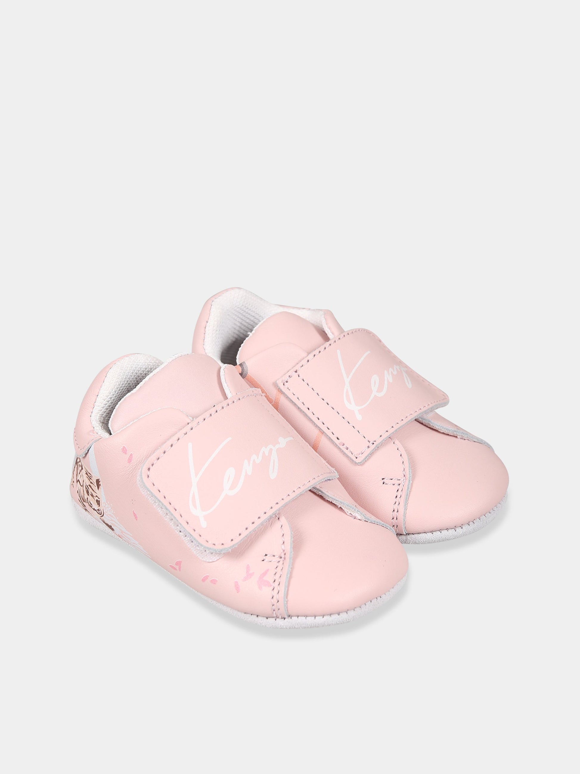Sneakers rosa per neonata con stampa tigre e logo,Kenzo Kids,K99011 450