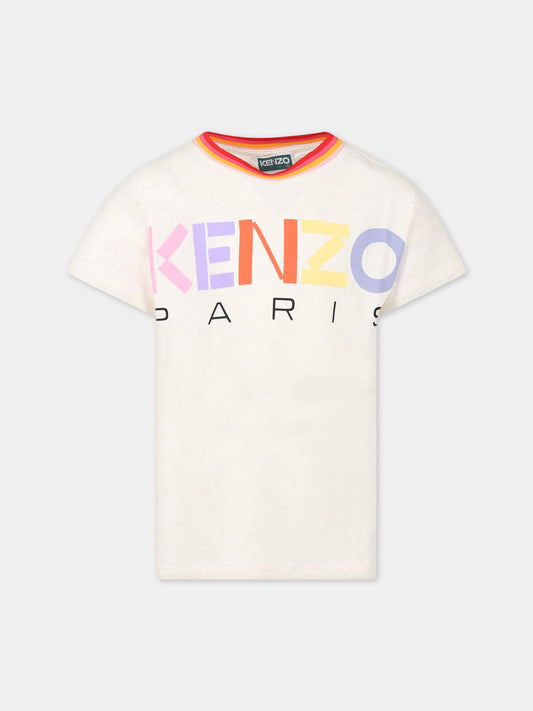Vestito beige per bambina con logo,Kenzo Kids,K12307 C17