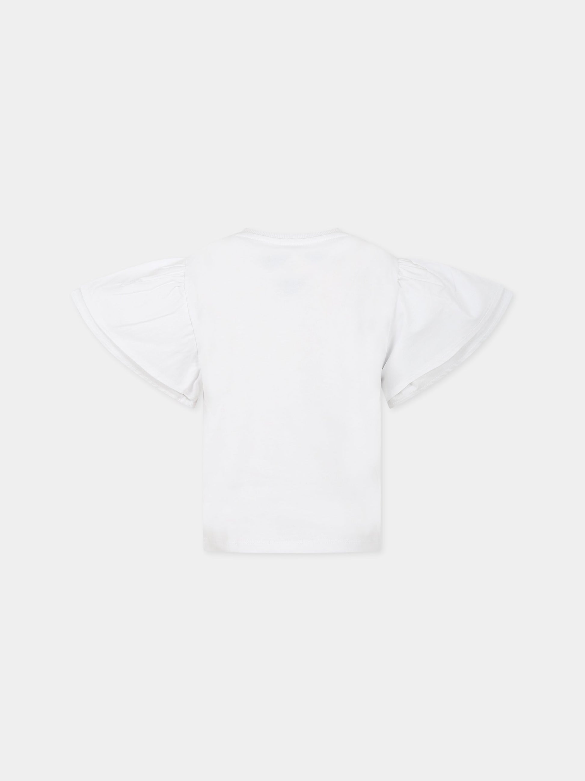 T-shirt bianca per bambina con stampa fiori e logo,Kenzo Kids,K15627 10P