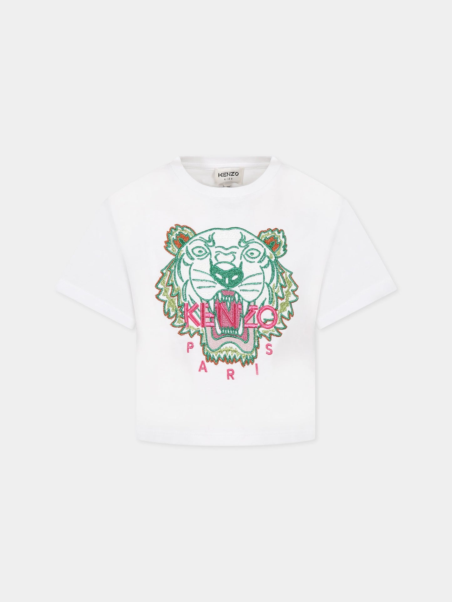 T-shirt bianca per bambina con Kotora e logo,Kenzo Kids,K15656 10P