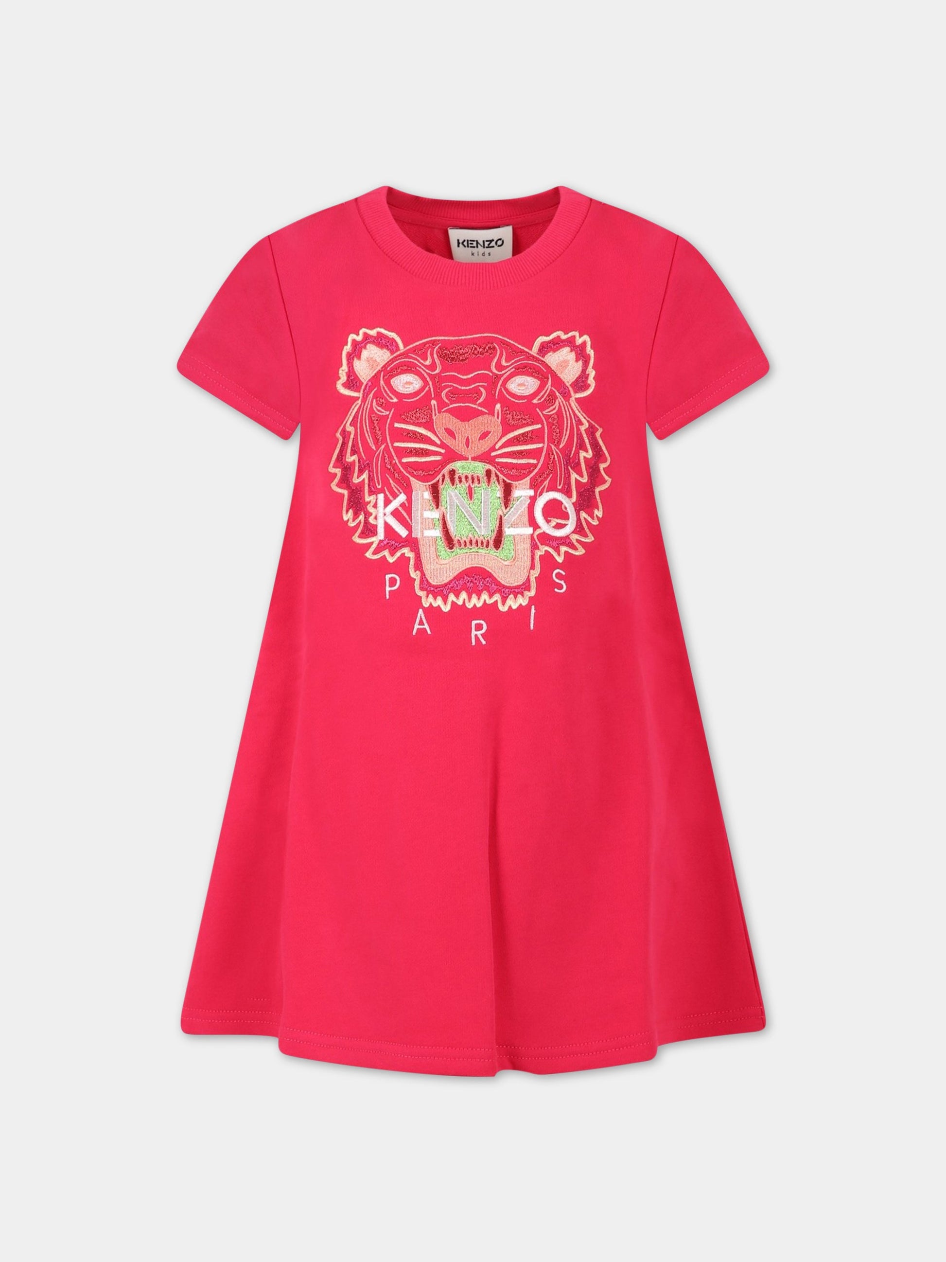 Vestito fucsia per bambina con iconica tigre,Kenzo Kids,K12289 46D