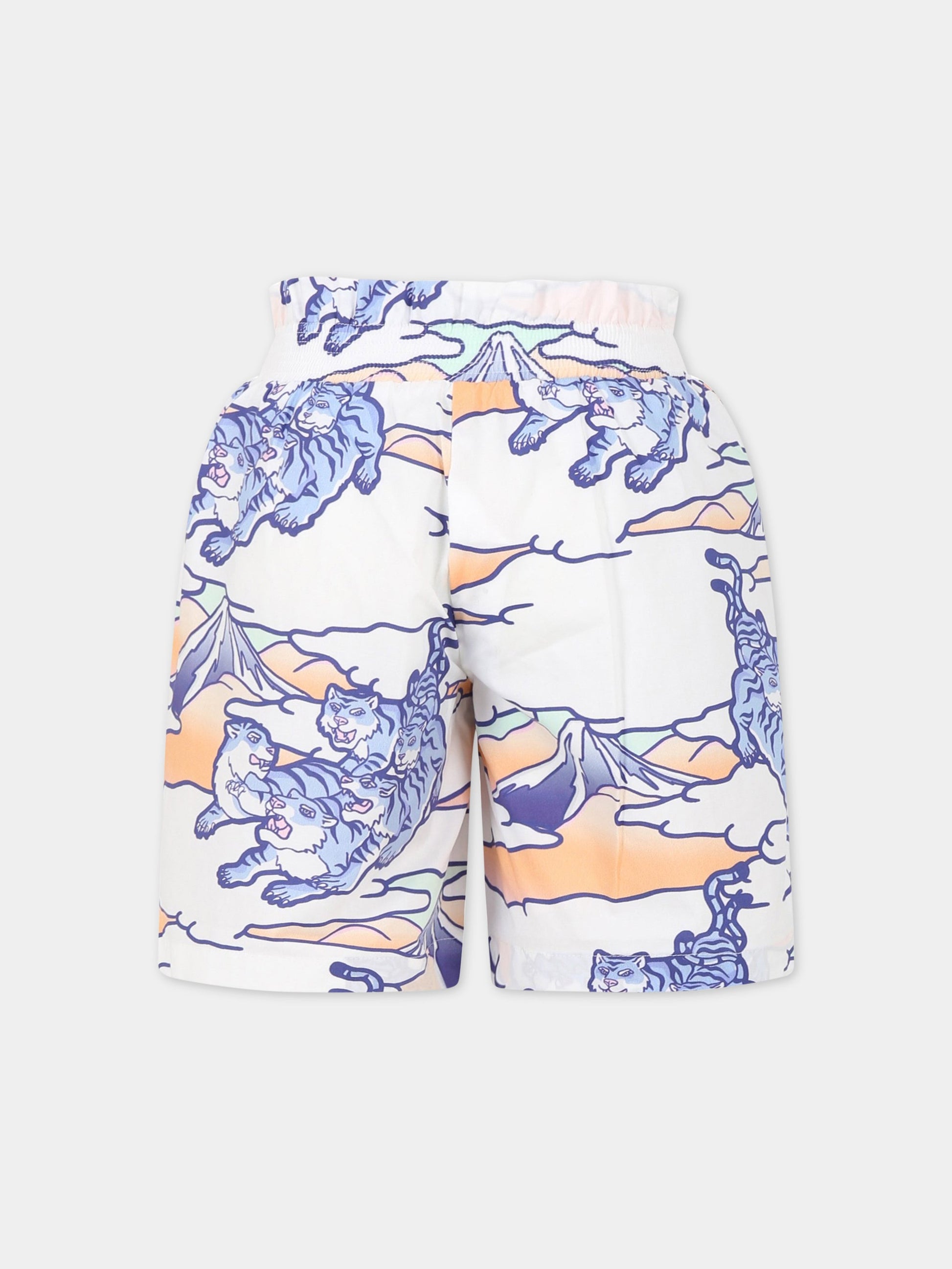 Shorts bianchi per bambina con stampa e logo,Kenzo Kids,K14245 10P