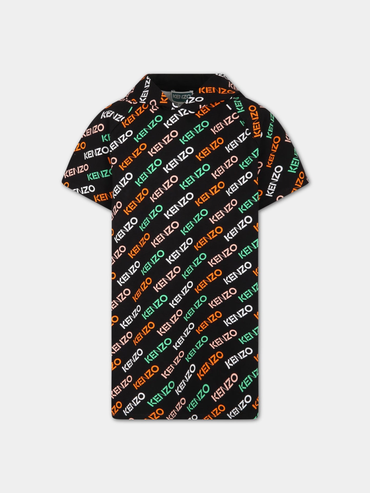 Vestito nero per bambina con logo all-over,Kenzo Kids,K12310 09P