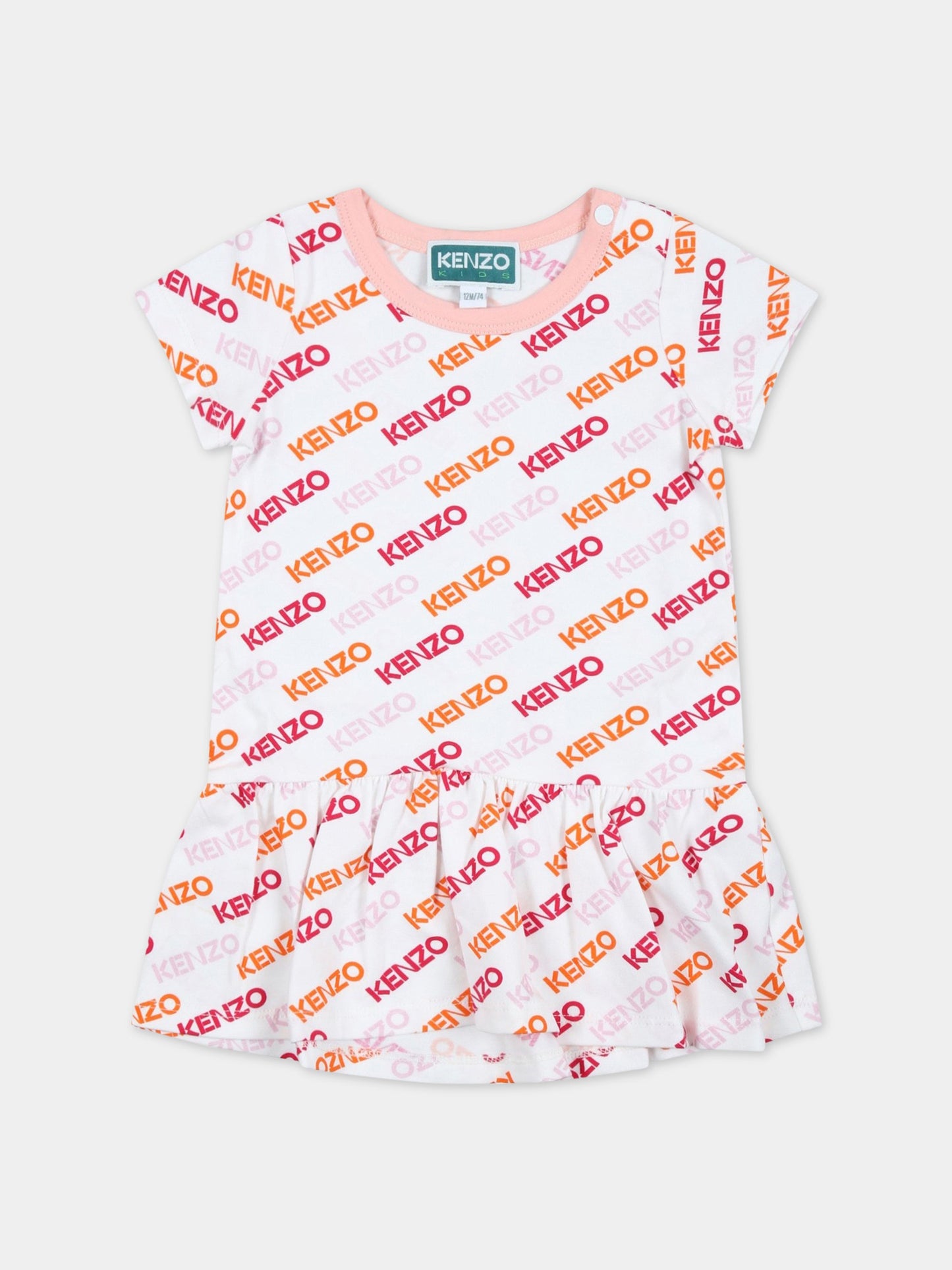 Vestito bianco per neonata con logo,Kenzo Kids,K02095 10P